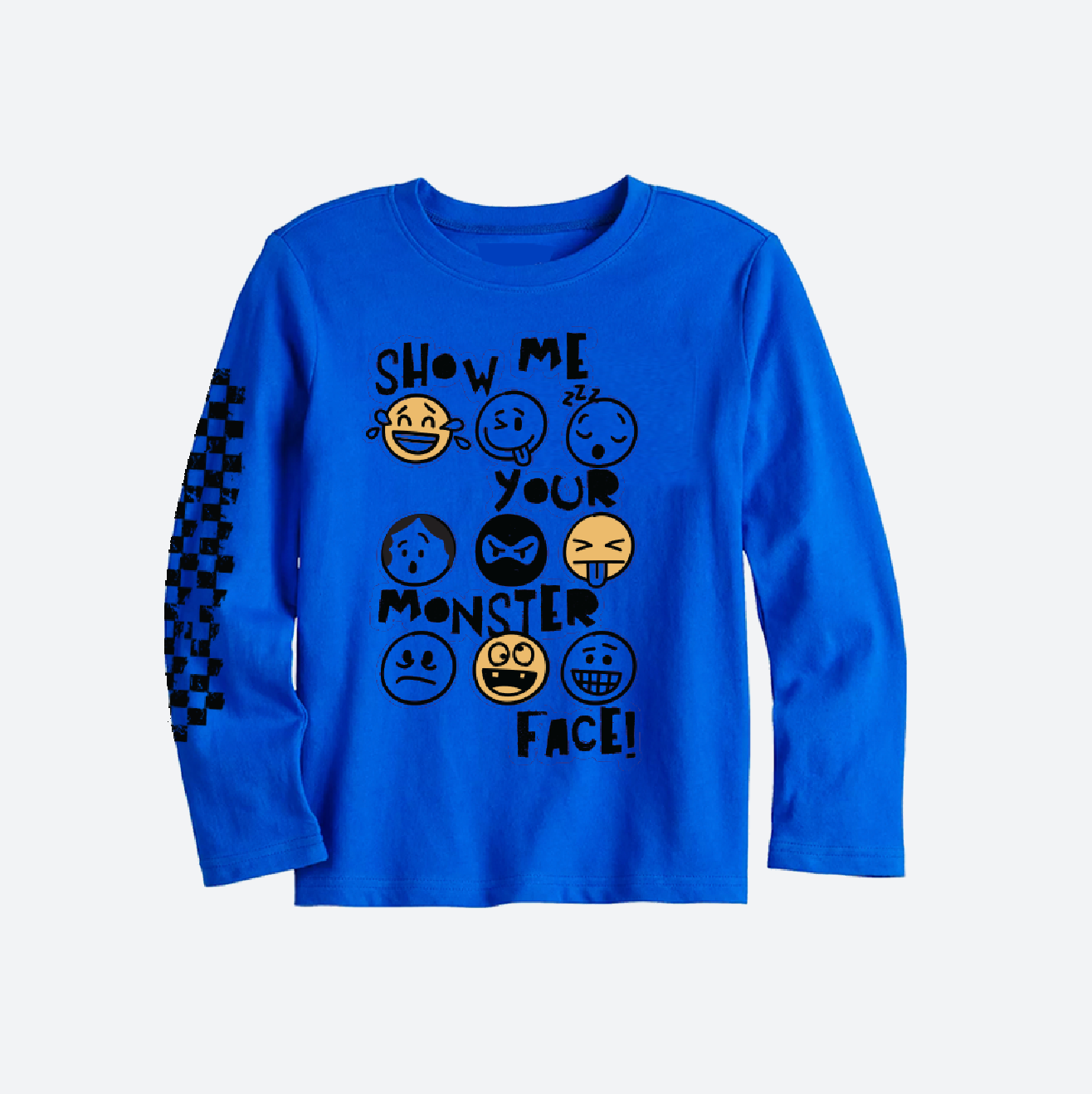 Monster Face Blue Long Sleeve - Unisex for Boys and Girls