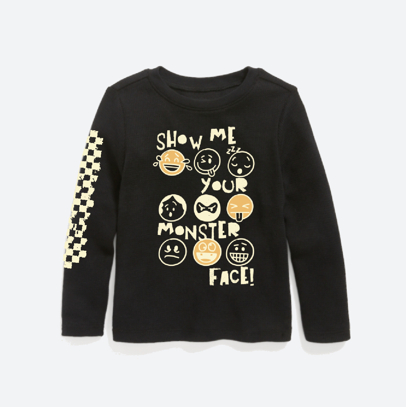 Monster Face Black Long Sleeve - Unisex for Boys and Girls