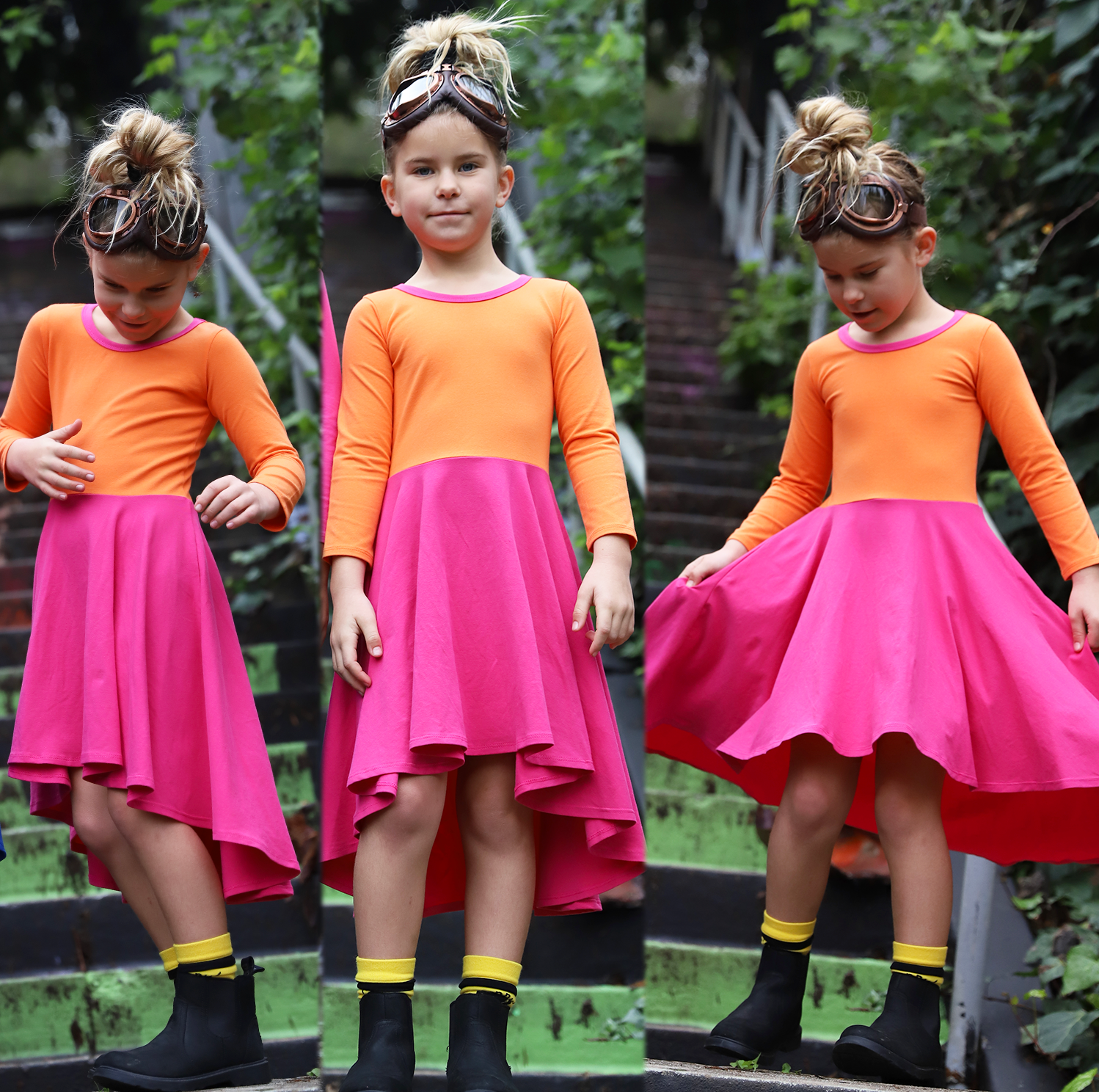 Tangerine Orange and Poppy Pink Color Block Dress Tangerine Orange and Poppy Pink Color Block Dress