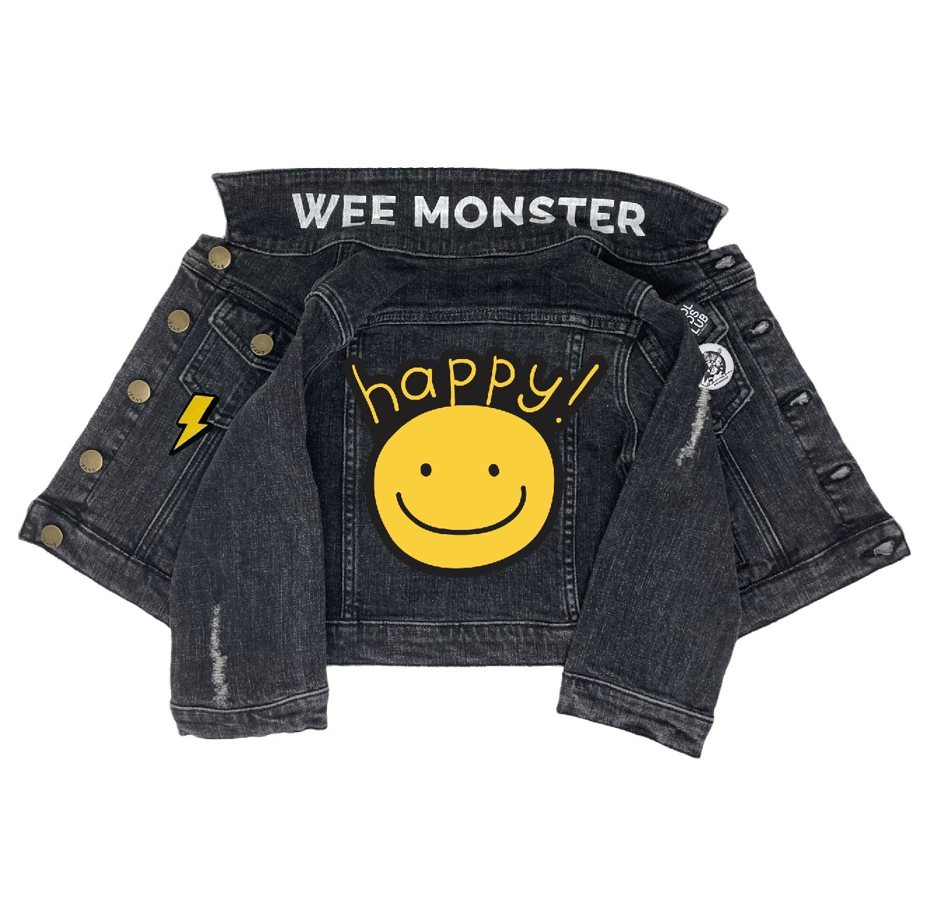 Wee Monster Happy Black Denim Jacket Unisex for Boys and Girls 4T