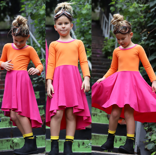 Tangerine Orange and Poppy Pink Color Block Dress