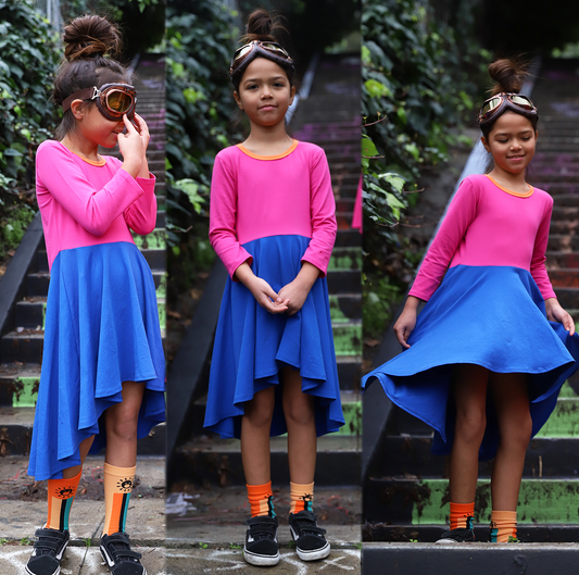 Poppy Pink and Electric Blues Color Block Dress