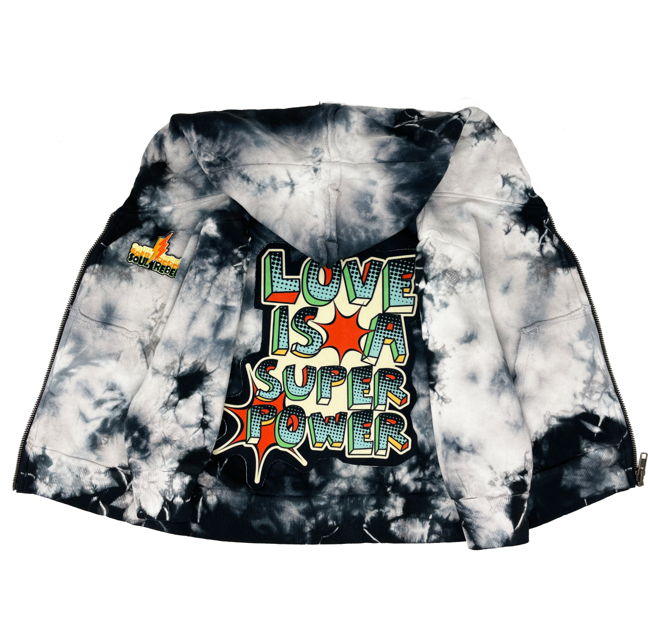 Love Is A Superpower Black Tie Dye Zip Hoodie - Unisex for Boys and Girls