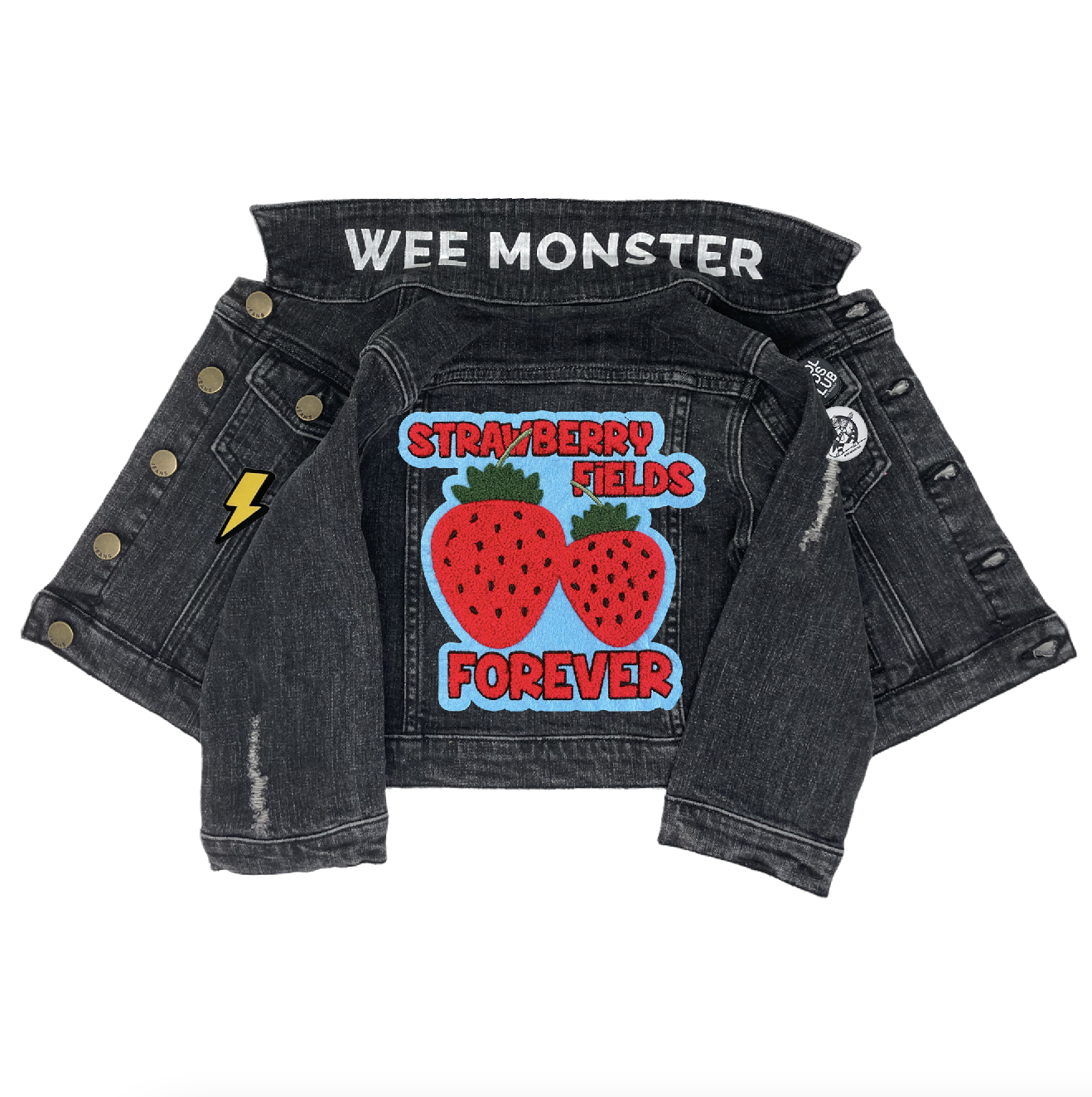 Strawberry Fields Black Denim Jacket - Unisex for Boys and Girls