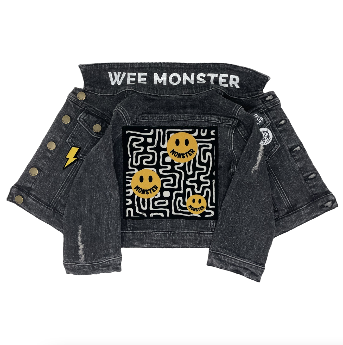 MONSTER Emoji Black Denim Jacket - Unisex for Boys and Girls