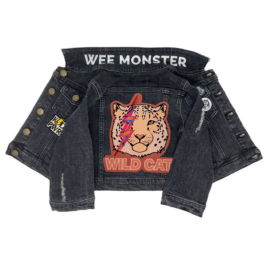 Wild Cat Black Denim Jacket - Unisex for Boys and Girls