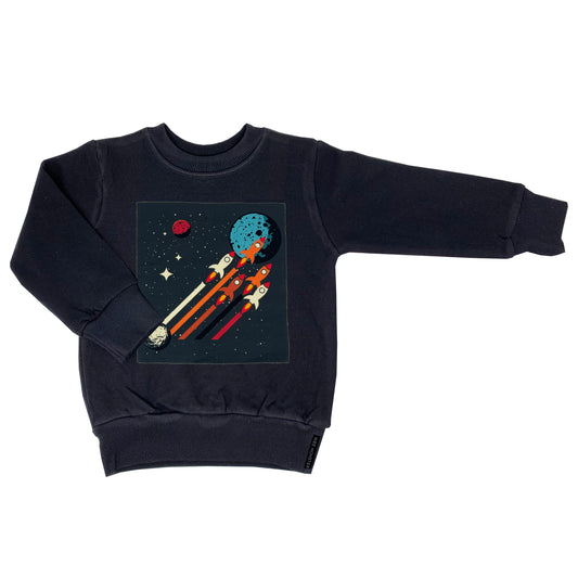 Space Rockets Black Sweatshirt - Unisex for Boys and Girls